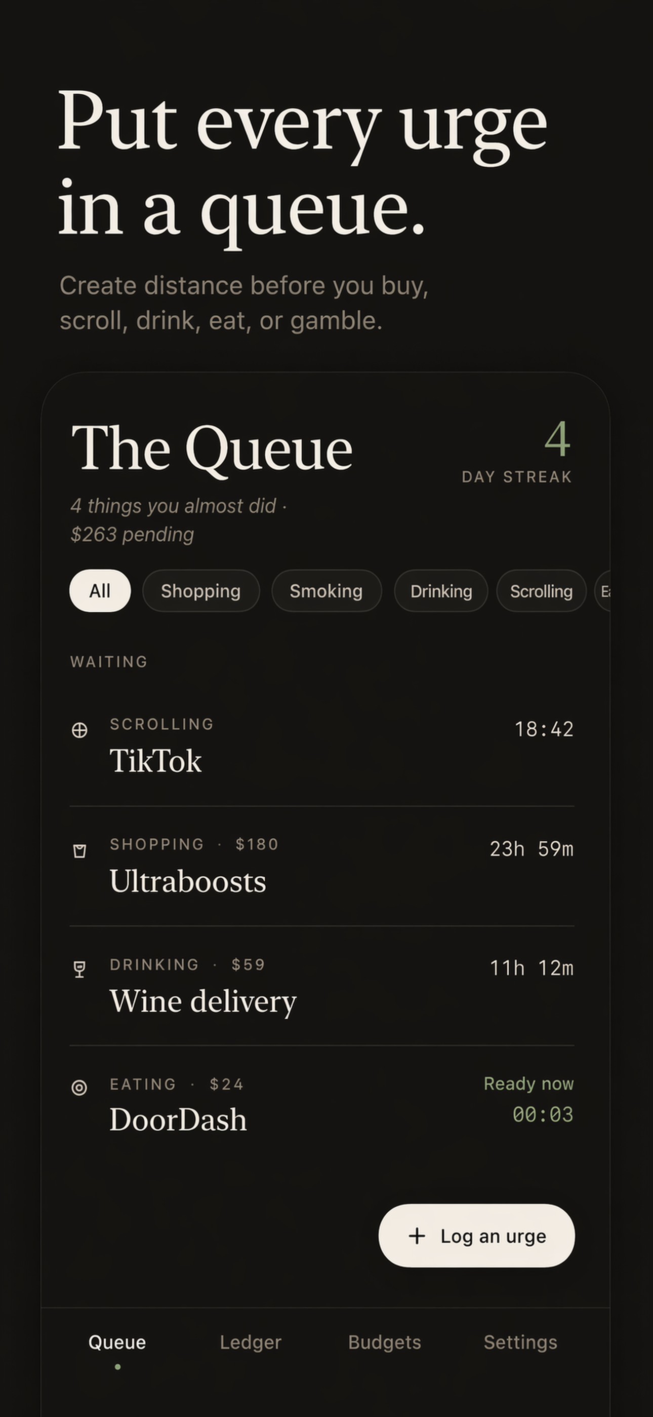 ImpulseOS queue screen showing delayed impulses and countdowns.